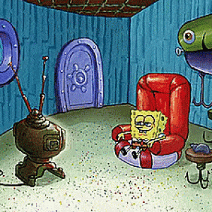 (GIF) Spongebob watches some suggestive sea anemone dance on the undersea telly