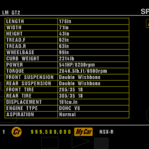 Acura NSX GT2 LM specs