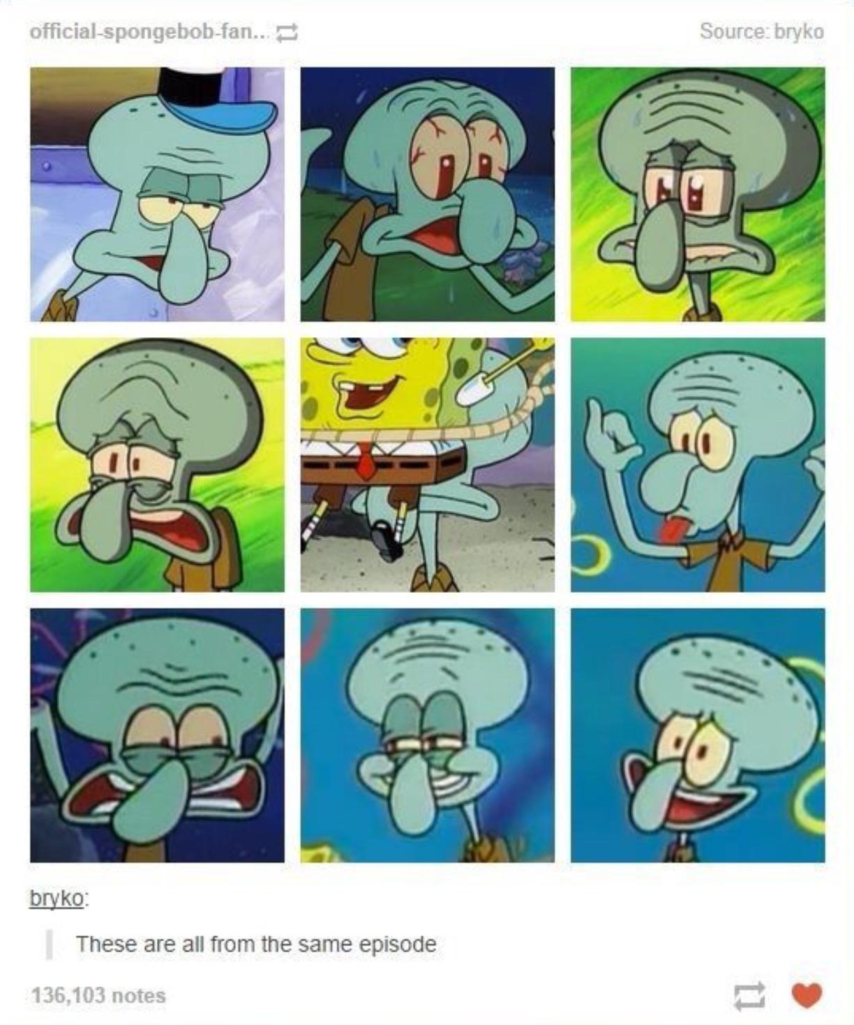 A 9 panel of Squidward's face