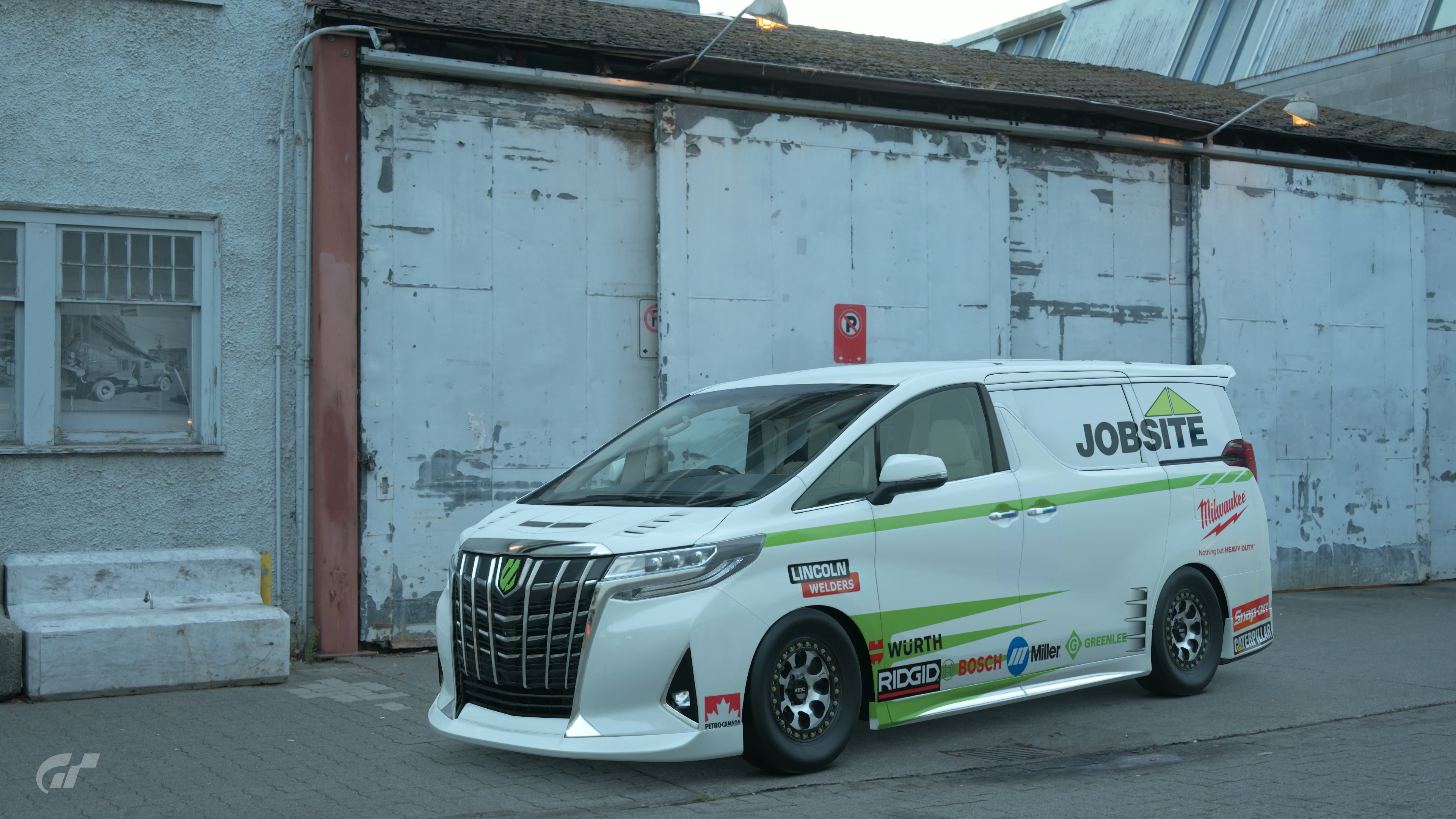 Jobsite work truck outside shop