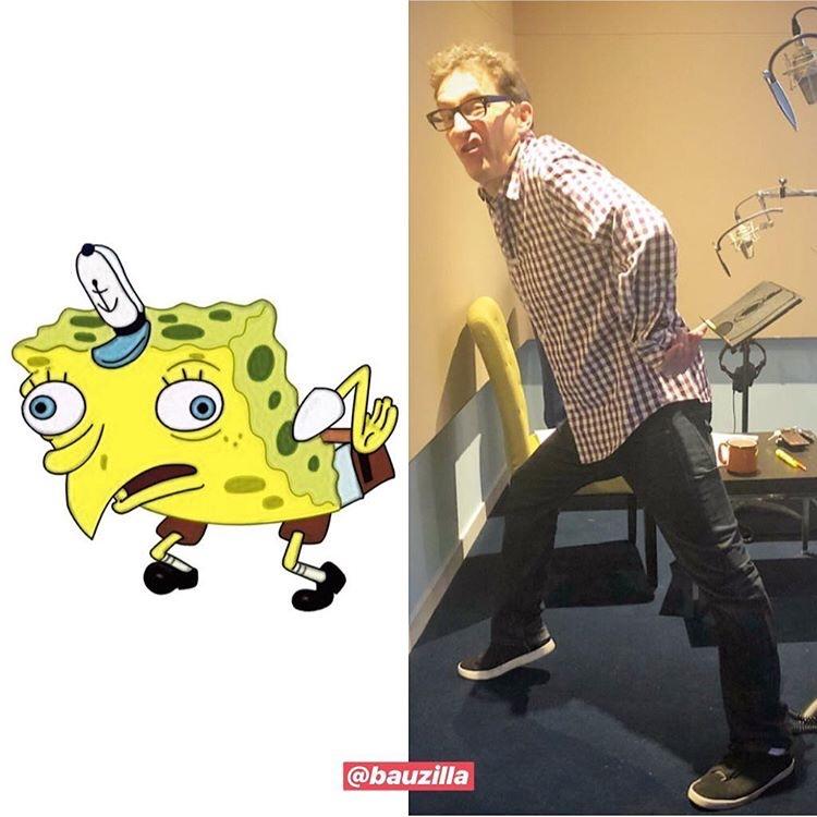 Tom Kenny doing the mocking Spongebob meme