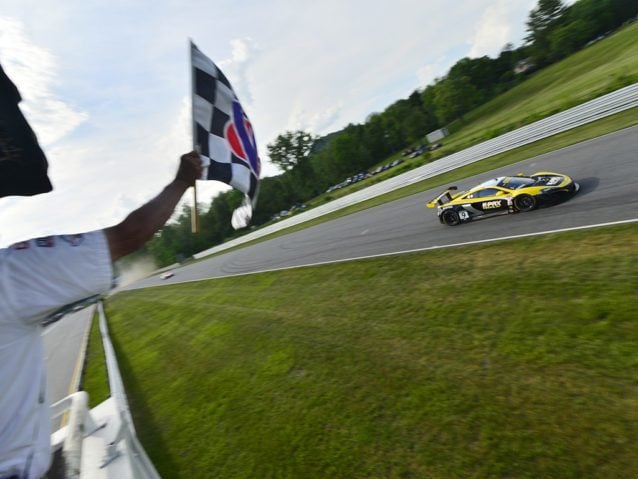 Lakeville, CT - May 28, 2016: The Pirelli World Challenge racers take to the track on Pirelli tires during the The Pirelli World Challenge Grand Prix of Lime Rock Presented by Bentley at the Lime Rock Park in Lakeville, CT.