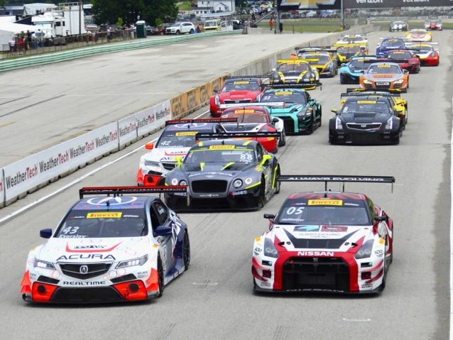 Elkhart, WI - Jun 26, 2016: The Pirelli World Challenge racers take to the track on Pirelli tires during the Pirelli World Challenge Road America Grand Prix presented by Cadillac at the Road America in Elkhart, WI.